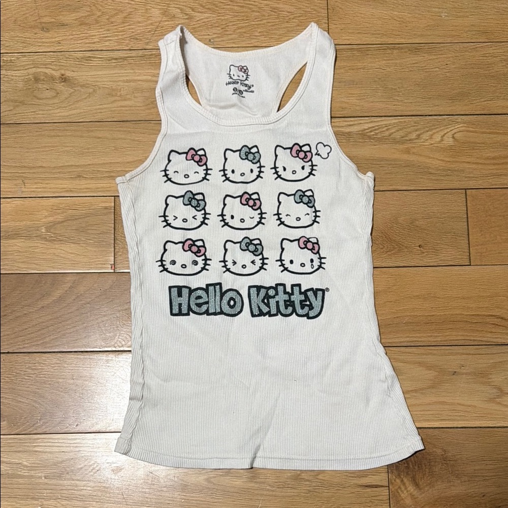 Vintage 2007 Sanrio Hello Kitty Cream Ribbed Tank Top
